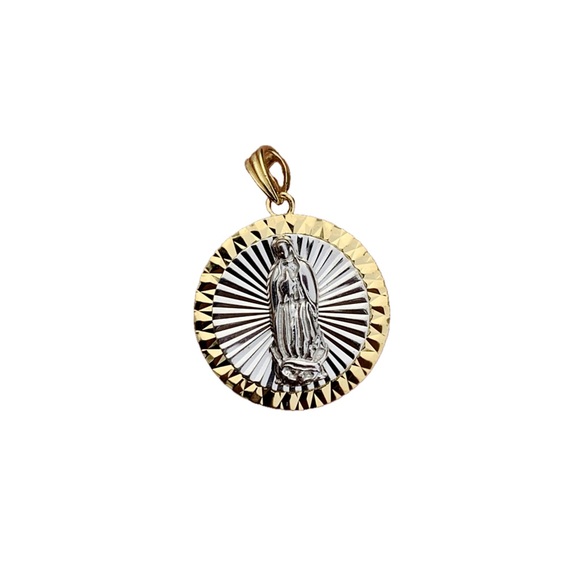 Virgin Mary 14k Gold Filled and Sterling Silver Round Medallion Pendant - Picture 4 of 4